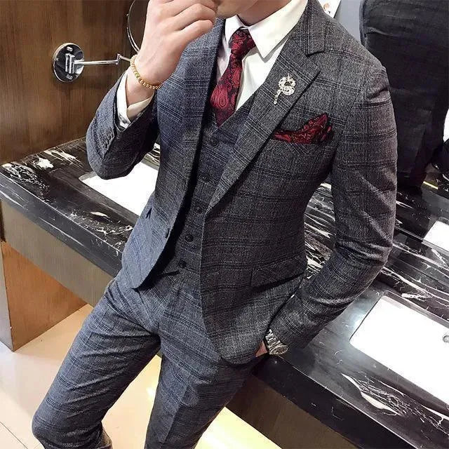 Office Ready Plaid Three Piece Suit - Plaid Suit - LeStyleParfait