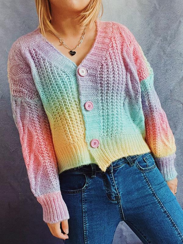 Ombre Drop-Sleeve Women Cardigan Sweater - Cardigan Sweater - LeStyleParfait