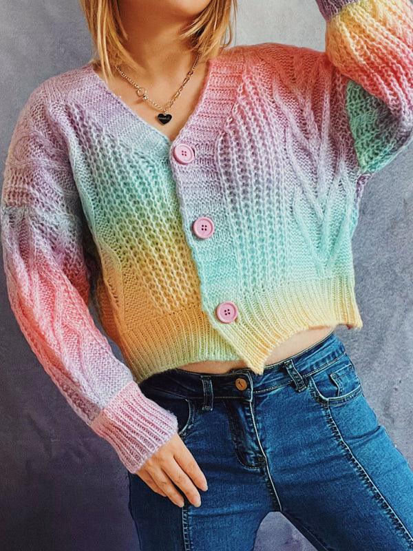 Ombre Drop-Sleeve Women Cardigan Sweater - Cardigan Sweater - LeStyleParfait