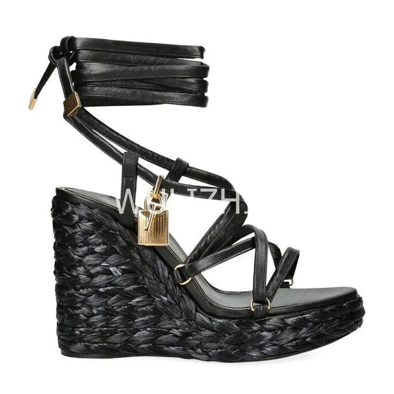 Open Toe Long Strap Wedge Sandals - Wedge Shoes - LeStyleParfait