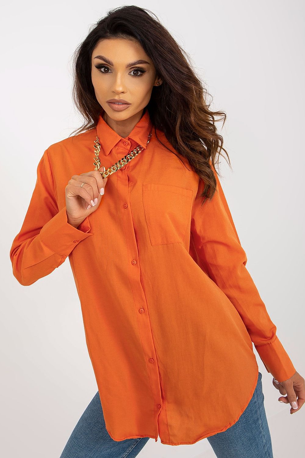 Orange Casual Button Pocket Shirt-Women's Shirts-LeStyleParfait