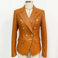 Orange Leather Blazer Women - Formal-Business - Plain-Solid - Leather Blazer - LeStyleParfait