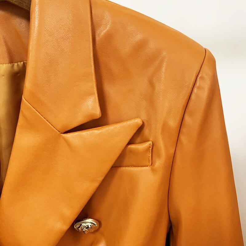 Orange Leather Blazer Women - Formal-Business - Plain-Solid - Leather Blazer - LeStyleParfait