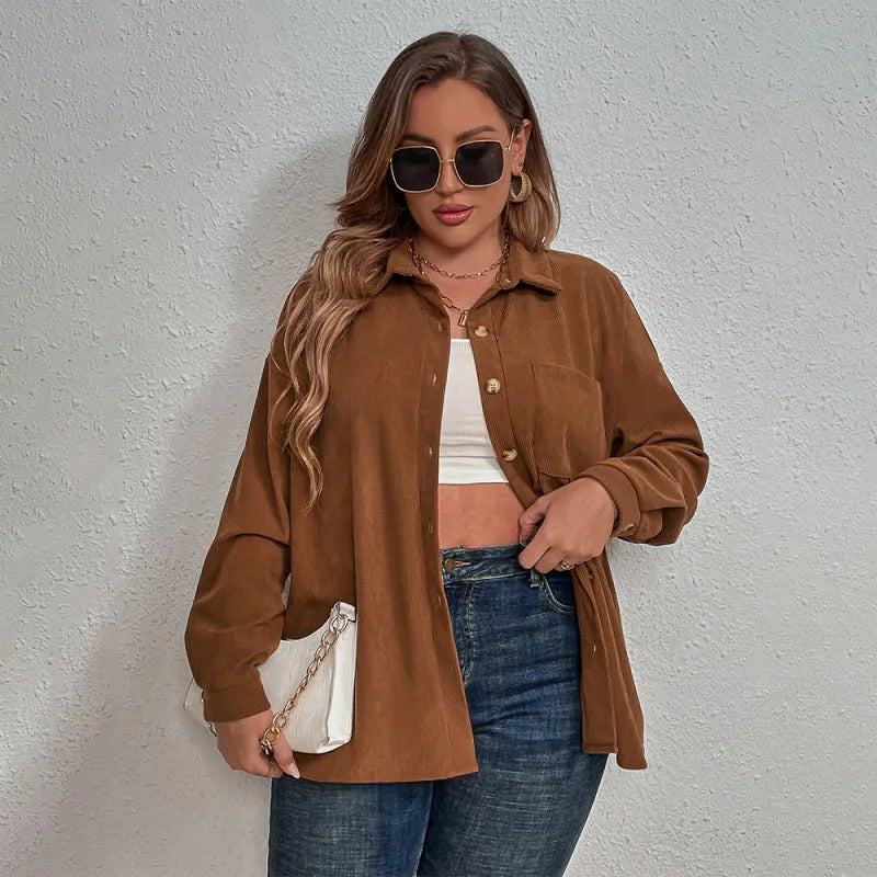 Oversized Dark Brown Corduroy Shirt-Women's Shirts-LeStyleParfait