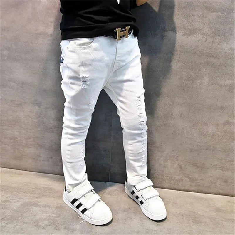 Pants, Kids Ragged Jeans Pants, Slim fit - Kids Pants - LeStyleParfait