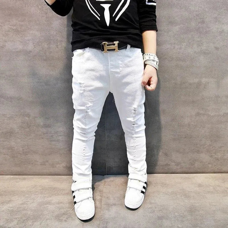 Pants, Kids Ragged Jeans Pants, Slim fit - Kids Pants - LeStyleParfait