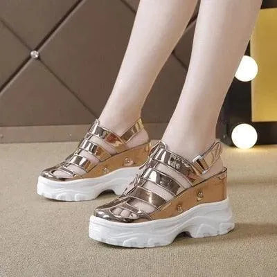 Party Shinny Wedge Sandals - Wedge Shoes - LeStyleParfait