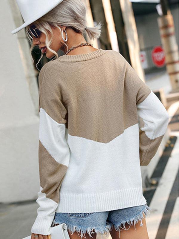 Patchwork Knitted Sweater Top Women - Pullover Sweater - LeStyleParfait