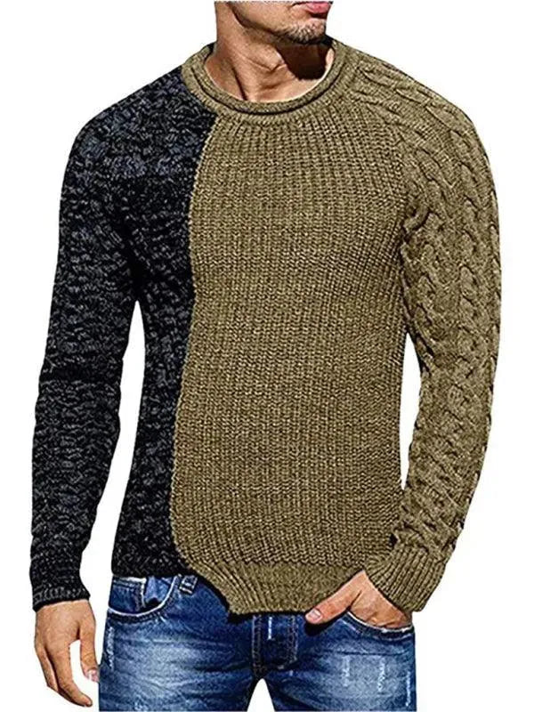 Patchwork Round Neck Pullover Men Sweater - Pullover Sweater - LeStyleParfait