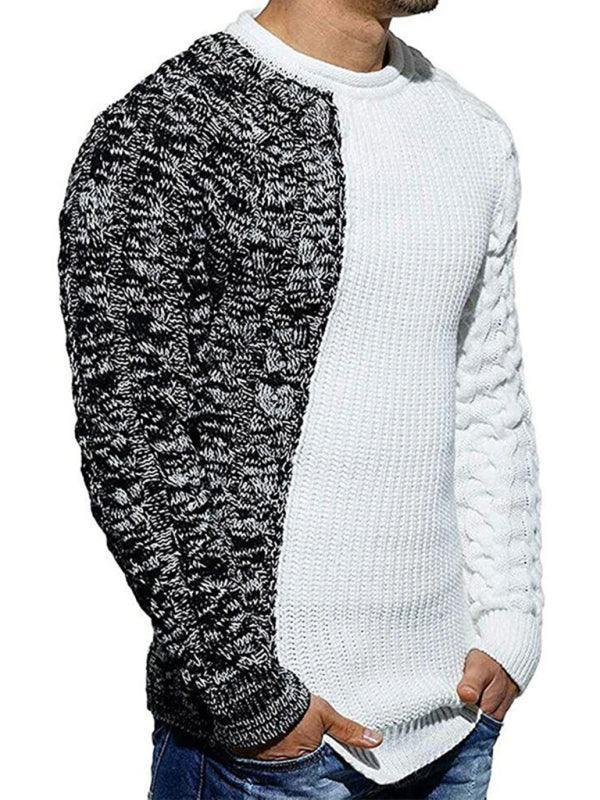 Patchwork Round Neck Pullover Men Sweater - Pullover Sweater - LeStyleParfait
