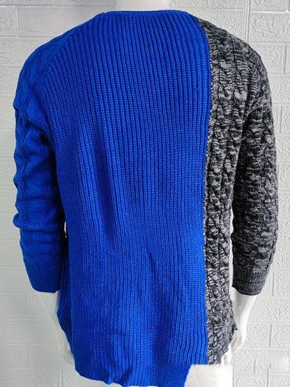 Patchwork Round Neck Pullover Men Sweater - Pullover Sweater - LeStyleParfait