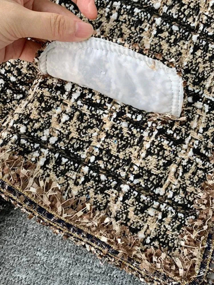 Patchwork Vintage Cropped Tweed Jacket Women - Tweed Blazer - LeStyleParfait