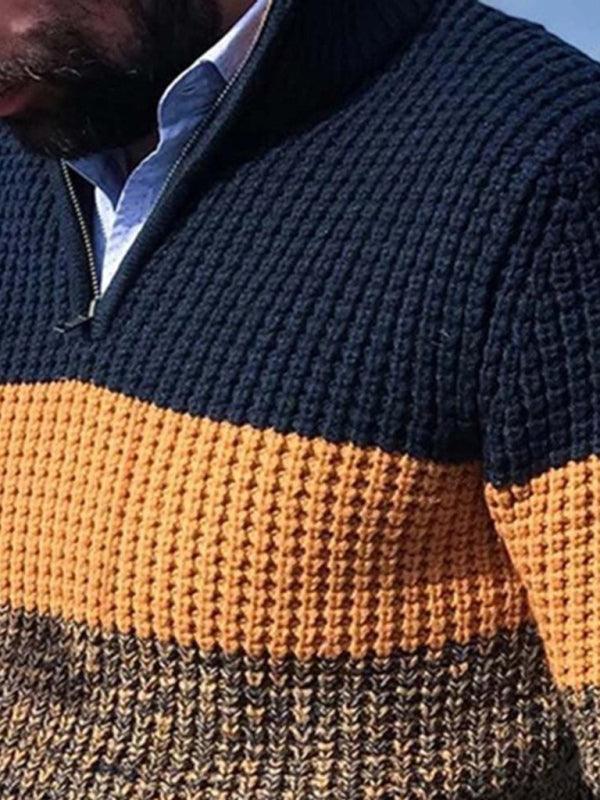 Patchwork Zipper Men Pullover Sweater - Pullover Sweater - LeStyleParfait