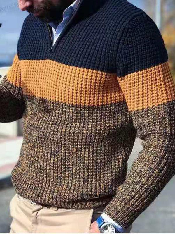 Patchwork Zipper Men Pullover Sweater - Pullover Sweater - LeStyleParfait