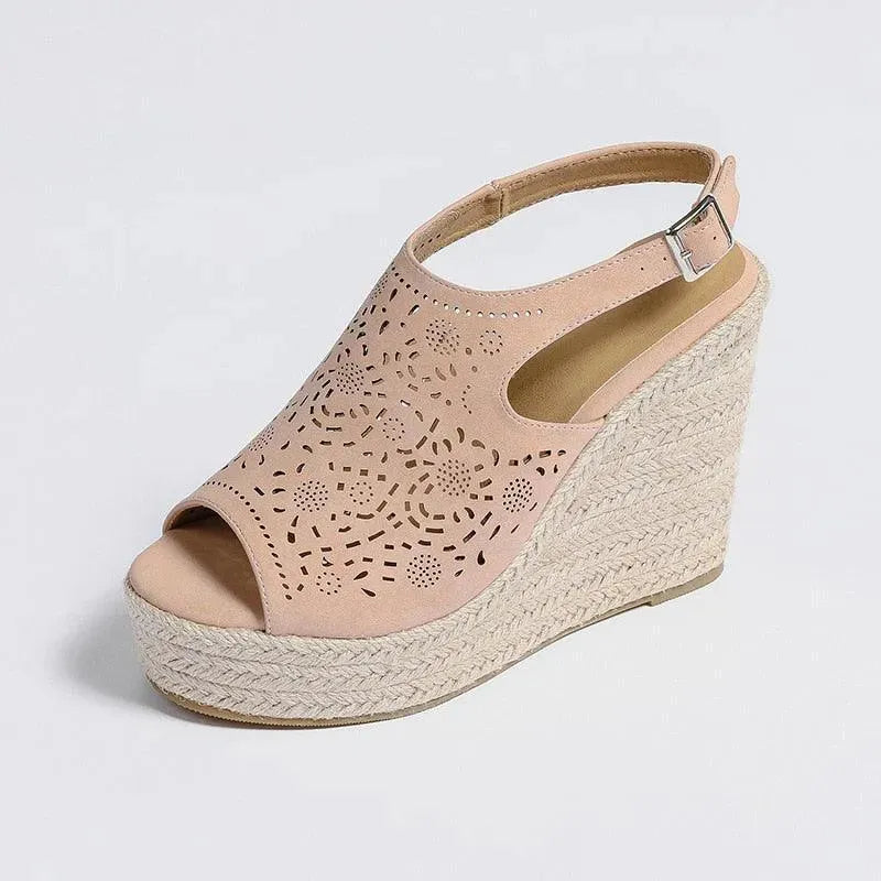 Peep Toe Leather Wedge Sandals - Wedge Shoes - LeStyleParfait