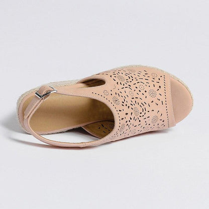 Peep Toe Leather Wedge Sandals - Wedge Shoes - LeStyleParfait