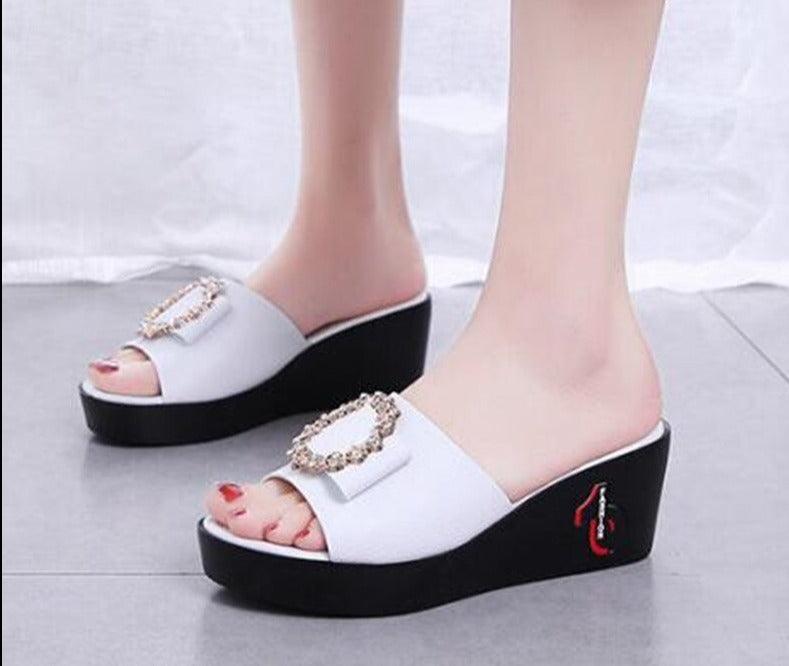 Peep Toe Slip On Wedge Sandals - Wedge Shoes - LeStyleParfait