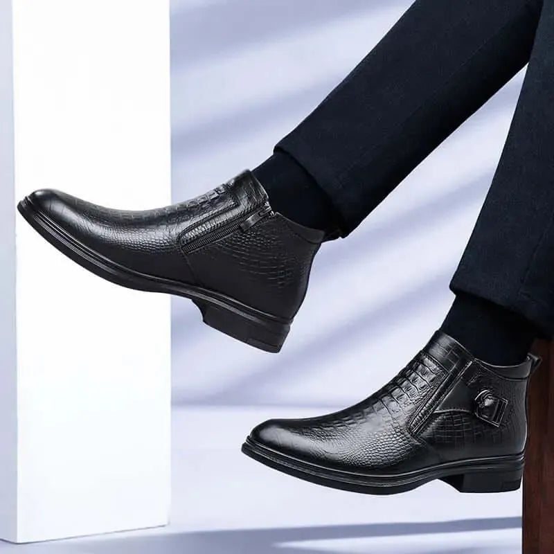 Philippe - Alligator Pattern Leather Ankle Boots - Boots - LeStyleParfait