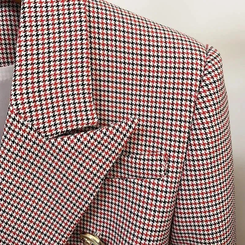 Pink Houndstooth Blazer Women - Formal-Business - Plaid - Double-Breasted Blazer - LeStyleParfait