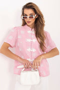 Pink Printed Puff Sleeve Shirt-Women's Shirts-LeStyleParfait