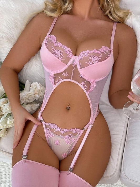 Pink Sexy Strappy Lingerie Set - Lingerie Set - LeStyleParfait