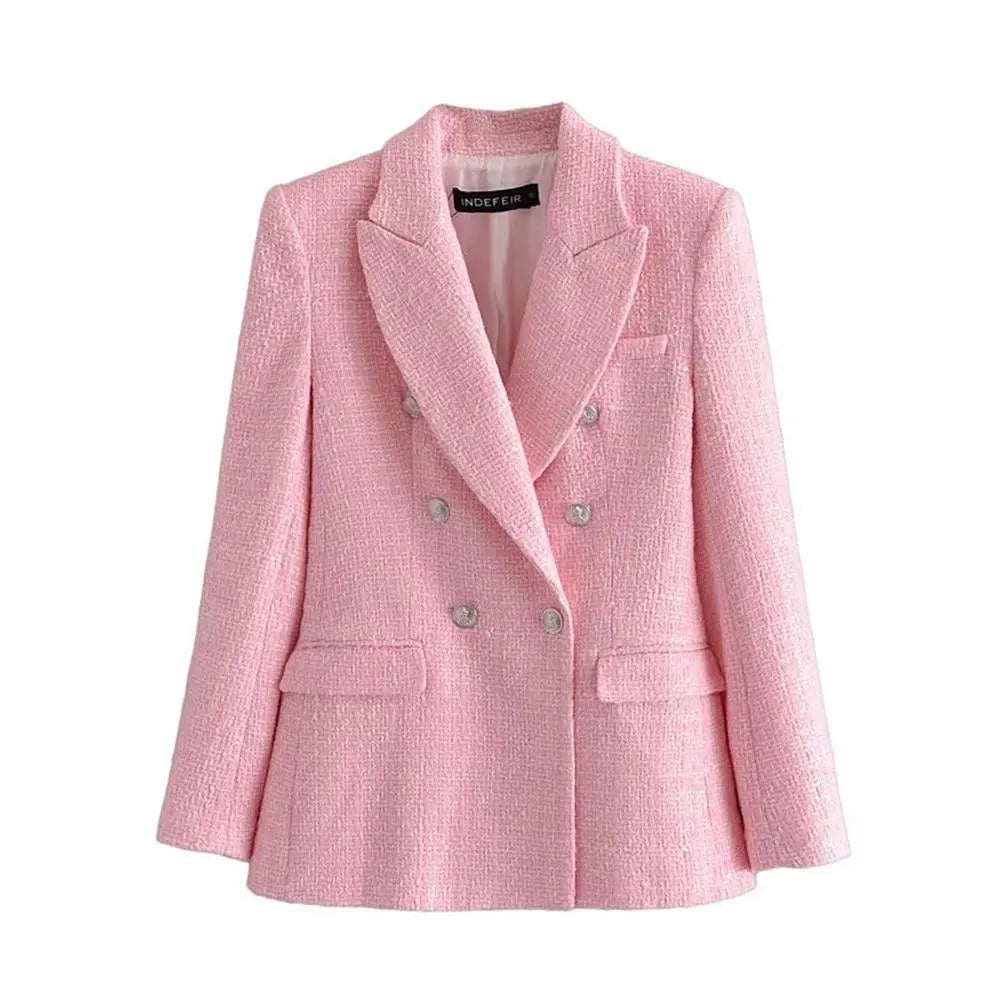 Pink Tweed Blazer Women - Formal-Business - Plain-Solid - Tweed Blazer - LeStyleParfait