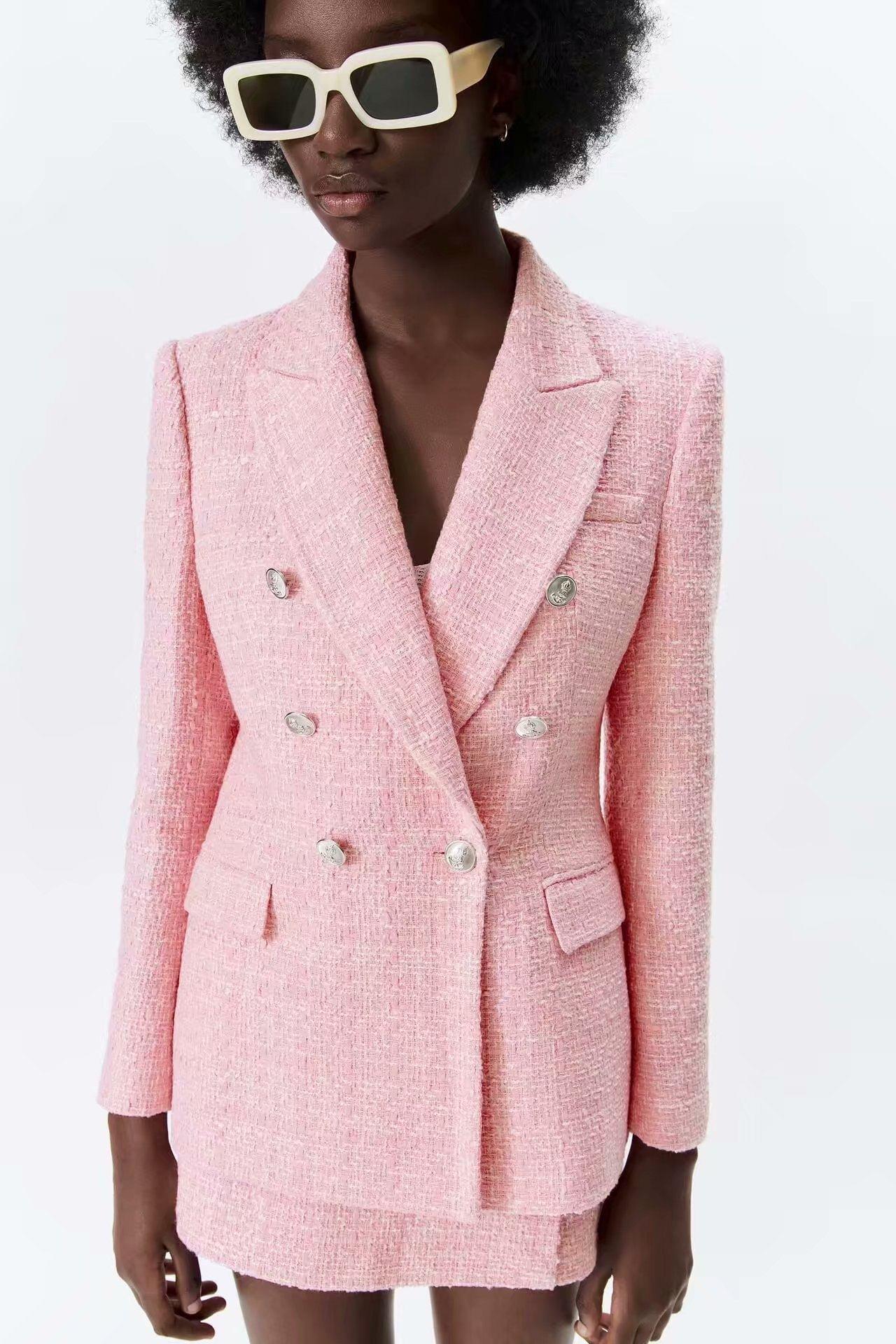Pink Tweed Blazer Women - Formal-Business - Plain-Solid - Tweed Blazer - LeStyleParfait