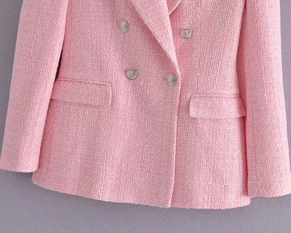 Pink Tweed Blazer Women - Formal-Business - Plain-Solid - Tweed Blazer - LeStyleParfait