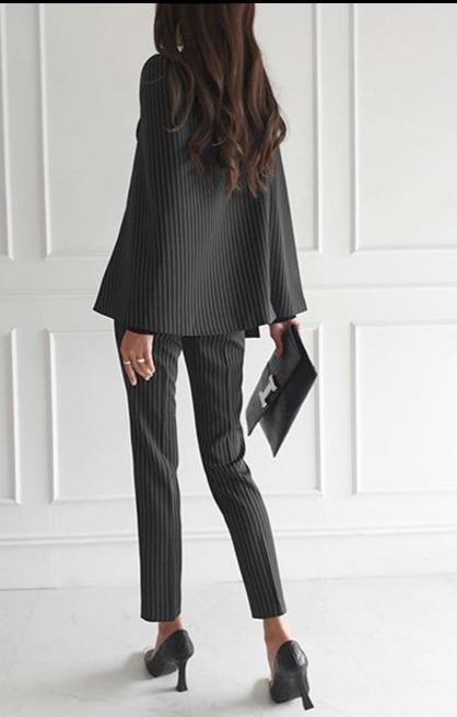 Pinstripes Temperamental Pantsuit - Women Pant Suit - LeStyleParfait