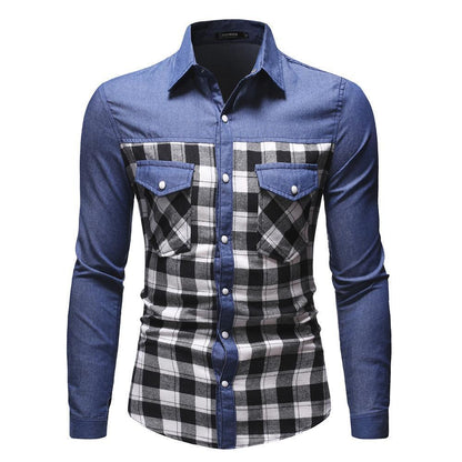 Plaid Casual Denim Shirt For Men, - Denim Shirt - LeStyleParfait