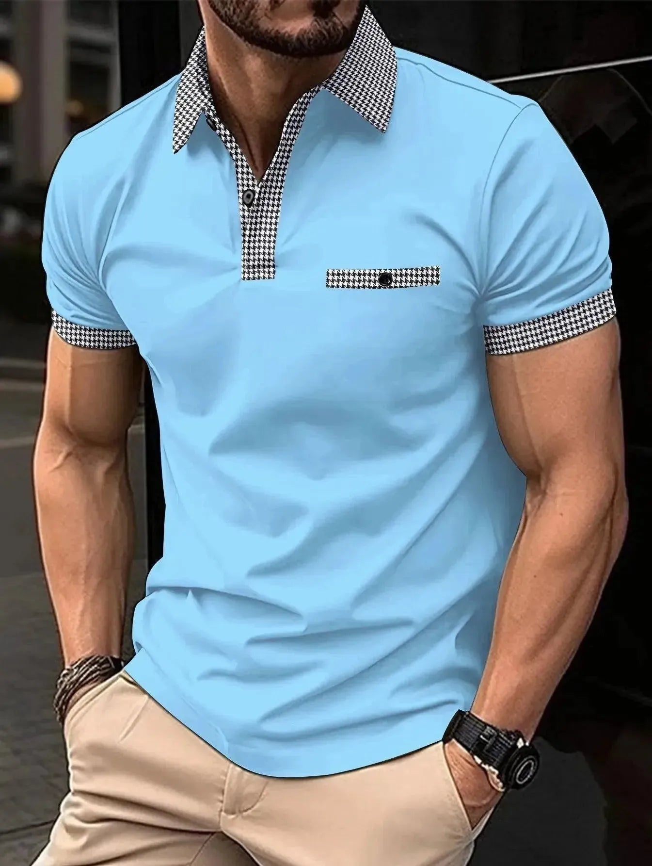 Plaid Collar Short-Sleeved Polo Shirt - Polo Shirt - LeStyleParfait