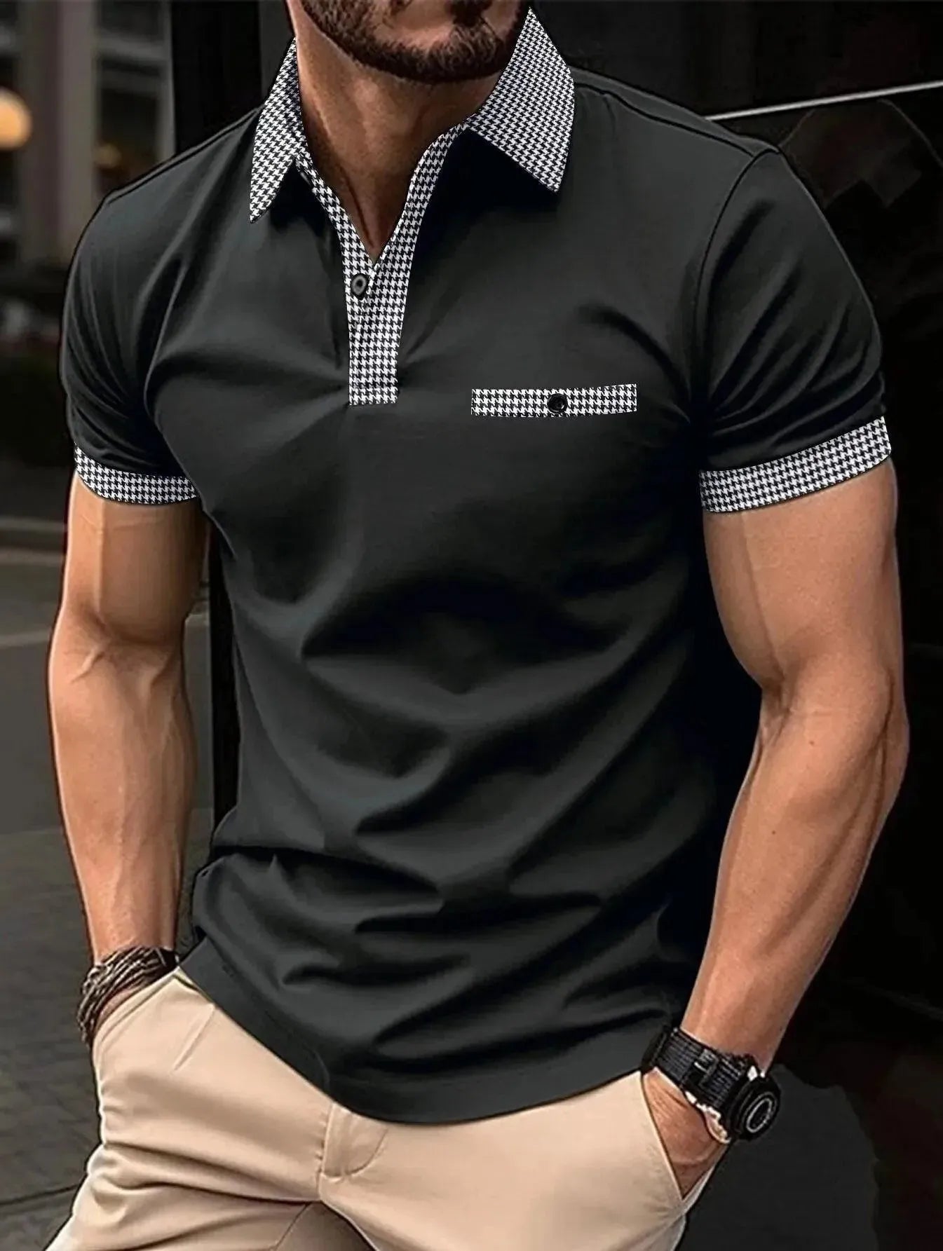 Plaid Collar Short-Sleeved Polo Shirt - Polo Shirt - LeStyleParfait