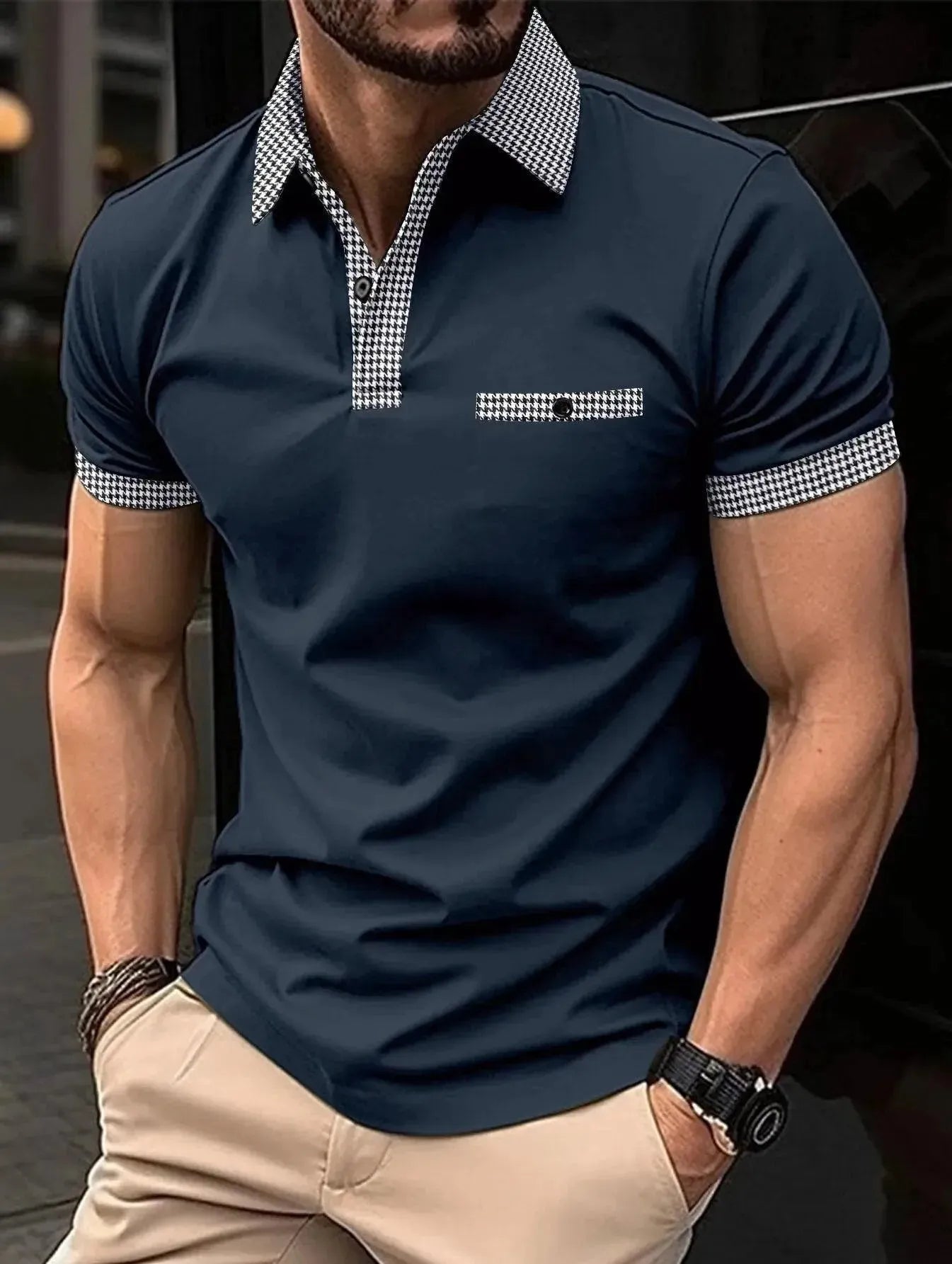 Plaid Collar Short-Sleeved Polo Shirt - Polo Shirt - LeStyleParfait