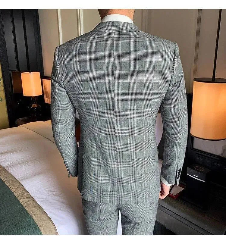 Plaid Double Breasted Three Piece Suit - Plaid Suit - LeStyleParfait