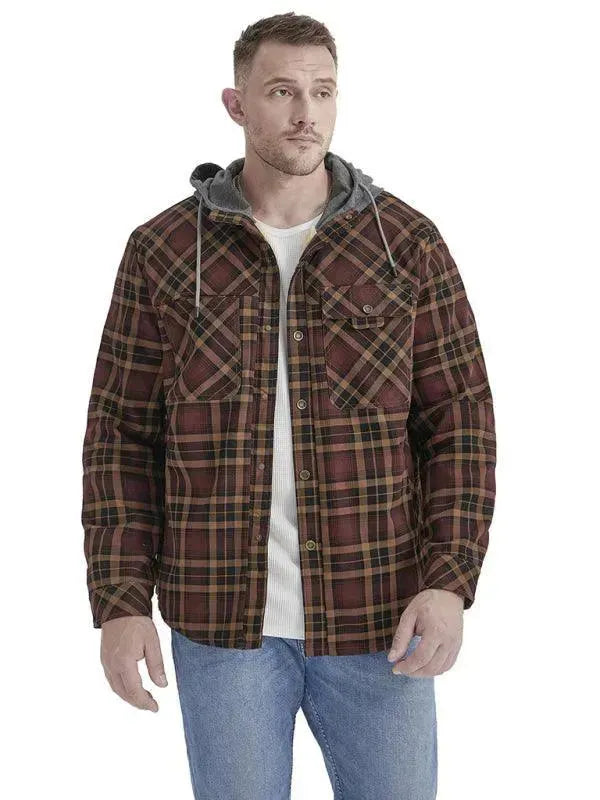 Plaid Fleece Hooded Men Flannel Shirt - Flannel Shirt - LeStyleParfait