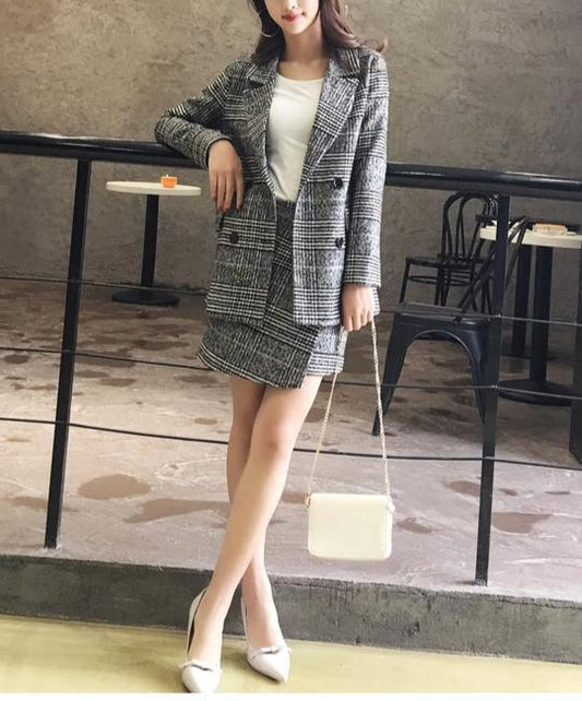 Plaid Tweed Mini Skirt Suit - Skirt Suit - LeStyleParfait