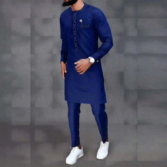 Plain Blue African Clothing Outfit Set - Clothing Set - LeStyleParfait