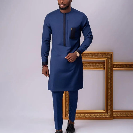 Plain Blue Long Top African Clothing Outfit Set - Clothing Set - LeStyleParfait