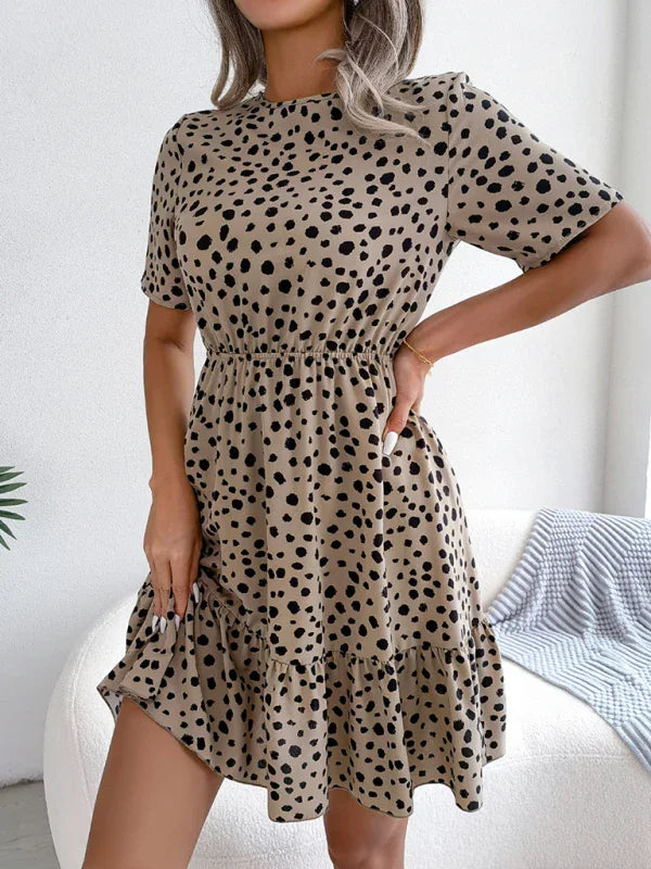 A-line,a-line dress,casual,casual dress,cotton,cotton dress,fit & flare dress,flared,flowy,flowy dress,Flowy fit,ladies Ruffled waist,Lightweight,mini,mini hem dress,playful dress,polka dot,polka dot dress,Quick drying mini dress,round,round neckline dress,ruffled,ruffles,short sleeve,short sleeve dress,slip-on,slip-on dress,summer,summer dress,Wrinkle-resistant-LeStyleParfait