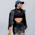 Pleated PU Leather Mini Skirt - Leather Mini Skirt - LeStyleParfait