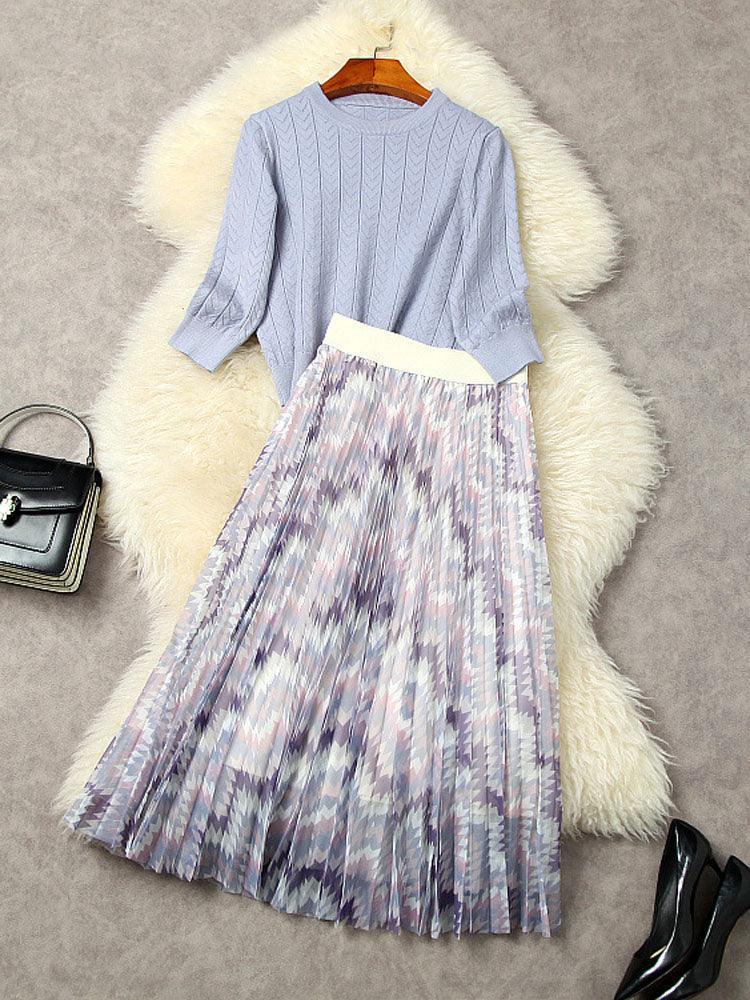 Pleated Skirt Outfit Set - Sweat Top - Clothing Set - LeStyleParfait