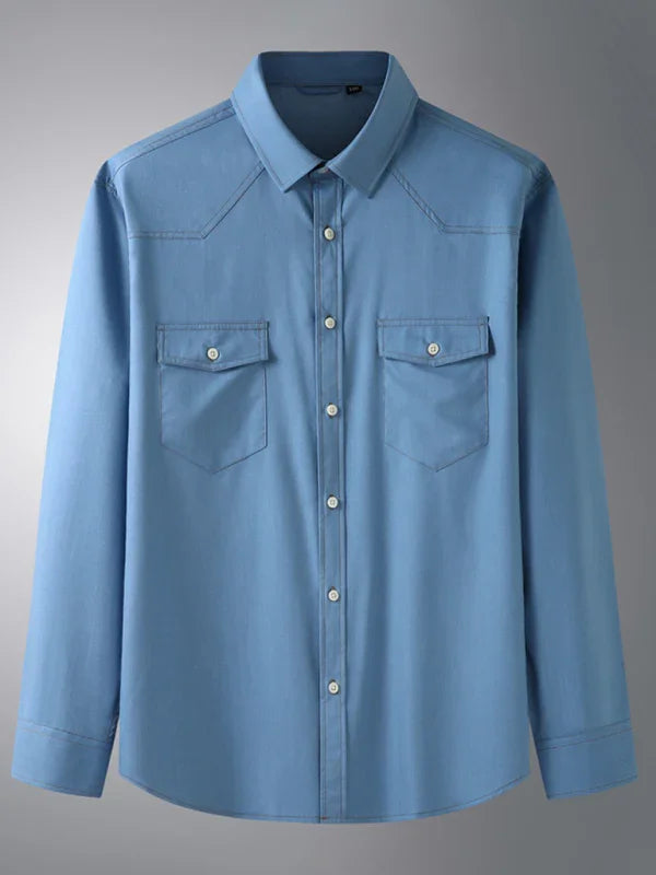 Plus Size Denim Pocket Shirt-Men Shirts-LeStyleParfait