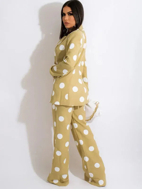 Women's Polka Dot Blazer and Pants Suit Set