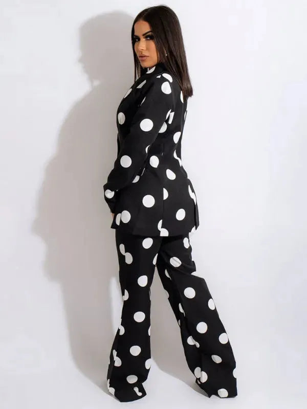 Women's Polka Dot Blazer and Pants Suit Set