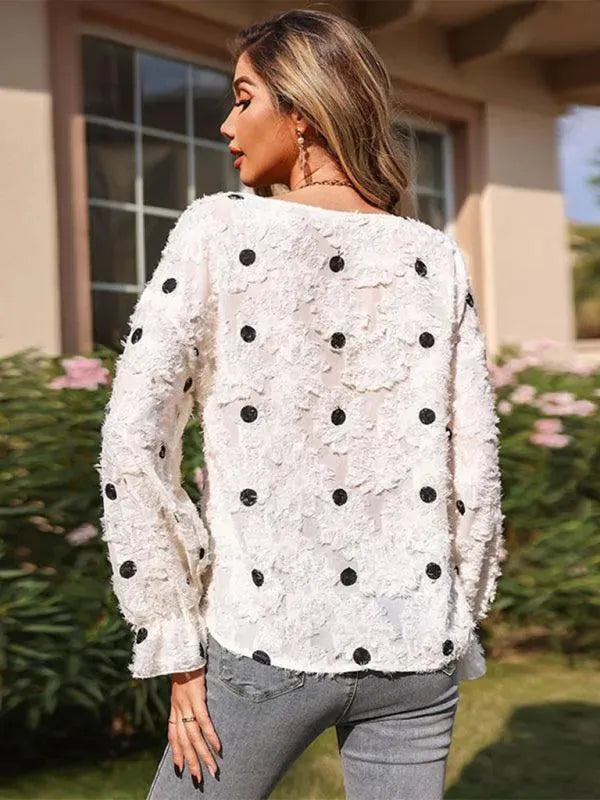 Polka Dot V Neck Women Top - - LeStyleParfait