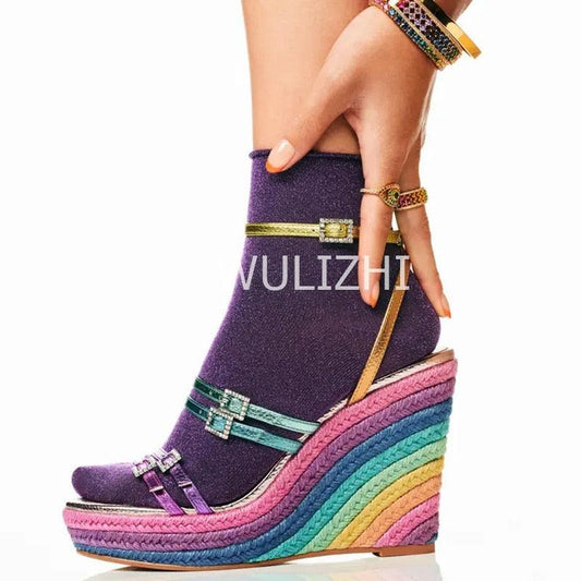 Rainbow Wedge Sandals Shoes - Wedge Shoes - LeStyleParfait