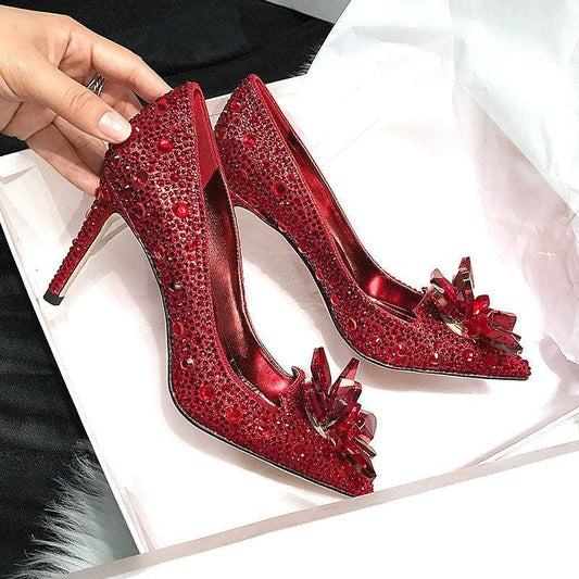 Red Crystal Rhinestone Heel Pumps Shoes - Pumps Shoes - LeStyleParfait