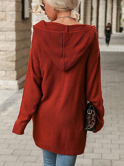 Red Hooded Women Cardigan Sweater - Cardigan Sweater - LeStyleParfait