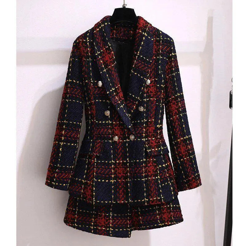 Red Plaid Tweed Skirt Suit - Skirt Suit - LeStyleParfait