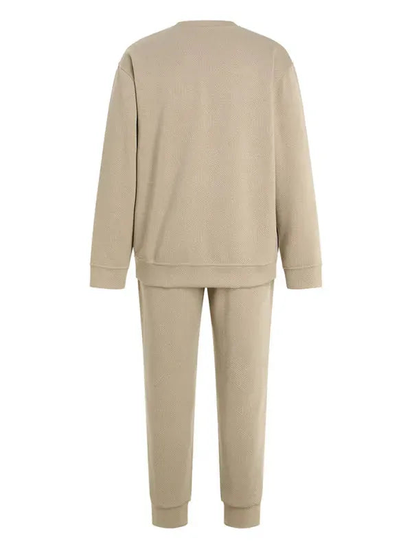 Relaxed Casual Crewneck Jogger Two-Piece Set - Solid Jogger Two-Piece Set - LeStyleParfait